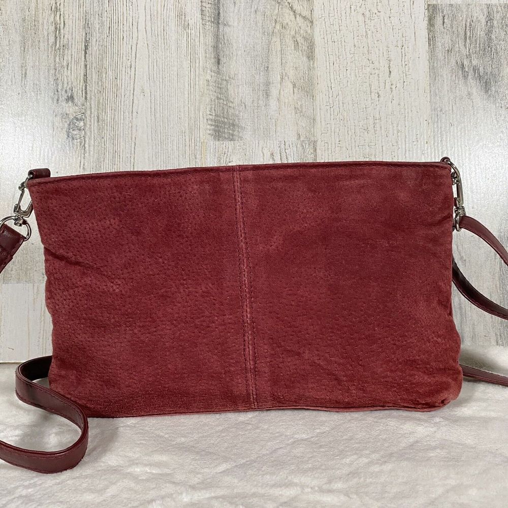 Elegant Burgundy Faux Suede Crossbody Bag. EUC